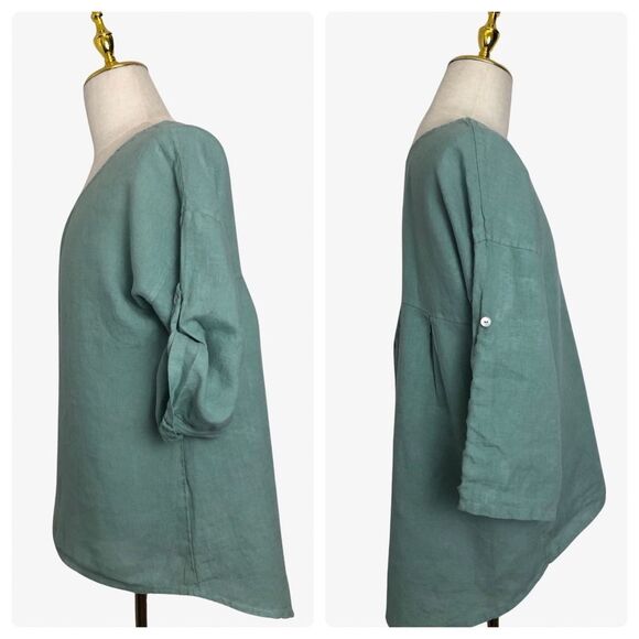 Terzo Millennio Small Linen Italy Blouse Tunic Top Long Sleeve Buttons Roll Up - Picture 4 of 14